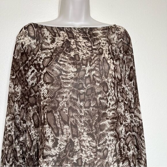 Michael Kors Reptile Print Semi Sheer Chiffon Ruana Caftan Brown Tan Women L/XL - Picture 3 of 11